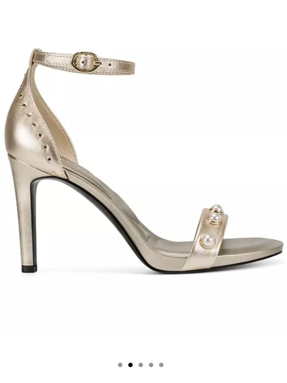 Karl Langerfeld Kenz Pearl Studded Ankle Strap Sandals in Gold Size 8.5 NEW